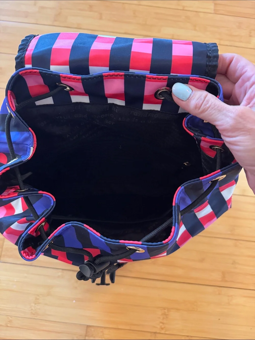 Kate Spade navy, royal blue, pink & red striped backpack